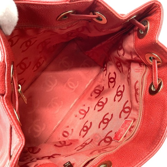 CHANEL Vintage Red Caviar Leather Logo Tote Bag - Picture 6 of 13